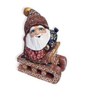 Russian Santa - Beautiful Hand Carved Hand Painted Santa Claus Russian Father Frost on Sled - Christmas Gift
