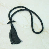 Satin 100-knot Russian Prayer Ropes with Tassel - 7 colors to choose from Black with Black Beads