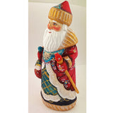 Russian Santa - Hand Carved Hand Painted Santa Claus Russian Father Frost with bag of Goodies - Christmas Gift