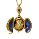 Orthodox Christian Jewelry "Locket Virgin Mary & Child" Sterling Silver 925 - 24KT Gold Plated Egg Pendant w/Swarovsky Crystals - Easter Pascha Gift Orthodox Bookstore Orthodox Jewelry