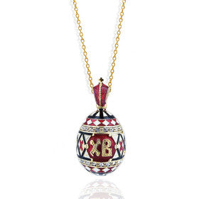 Faberge Style Egg Pendant Pysanky Style XB "Christ Is Risen" - Sterling Silver 935 Gold Plated - Easter Pascha Gift