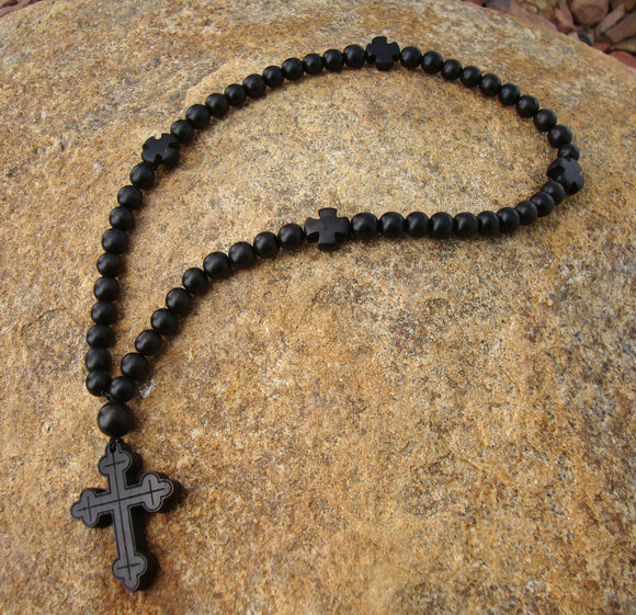 Wood Prayer Ropes - Black Ebony Wood 50-Bead - Bead Size 6 or 8 mm