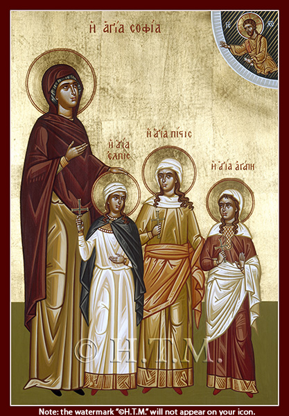 Orthodox Icon Saint Sophia and her Children: Saint Faith, Saint Hope, and Saint Love