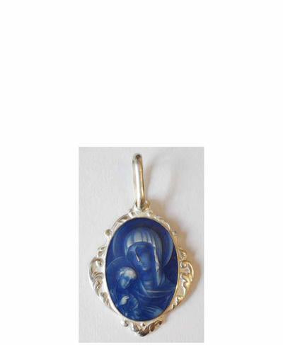 Theotokos Pendant with Blue Enamel - Medallion