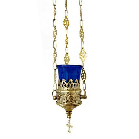 Hanging Vigil lamp, 3 inch diameter, blue well