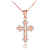 TWO-TONE 14K ROSE GOLD EASTERN ORTHODOX CROSS PENDANT NECKLACE - Pendant only or with 4 different chain lengths