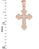 TWO-TONE 14K ROSE GOLD EASTERN ORTHODOX CROSS PENDANT NECKLACE - Pendant only or with 4 different chain lengths