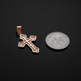 TWO-TONE 14K ROSE GOLD EASTERN ORTHODOX CROSS PENDANT NECKLACE - Pendant only or with 4 different chain lengths