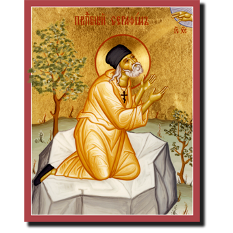 Orthodox Icon Saint Seraphim: Praying on the Rock