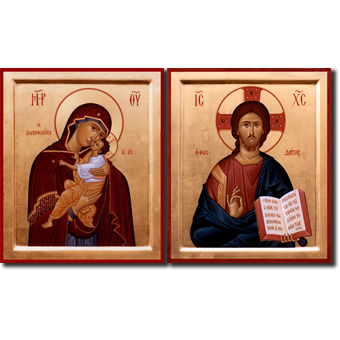 Orthodox Icons Matching Set - Jesus Christ Light-Giver and Theotokos Sweet-Kissing