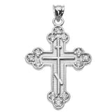 STERLING SILVER CUBIC ZIRCONIA EASTERN ORTHODOX CROSS PENDANT NECKLACE - Pendant only or with 4 different chain lengths