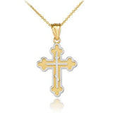 TWO-TONE 14K YELLOW GOLD EASTERN ORTHODOX CROSS PENDANT NECKLACE - Pendant only or with 4 different chain lengths