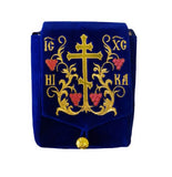 Blue Velvet Case with Three Bar Cross and Grape Embroidery for a Travel Tabernacle - Ordination and Clergy Gifts - Liturgical Item Monastery Craft