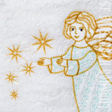 Large Cotton Terry Towel with Embroidered Guardian Angel: Blue - Baptismal Gift - Embroidery
