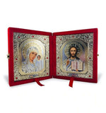 Orthodox Icons Diptych: Virgin of Kazan and Jesus Christ the Teacher, large icons in a red velvet case- Wedding Icons Set