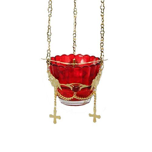Suspended Vigil Lamp Red Glass - Gold Plated - Ordination and Clergy Gifts
