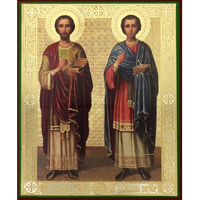 Orthodox Icons Saint Cosmas and Saint Damian "The Healers" - Sofrino Large Size Russian Silk Icon