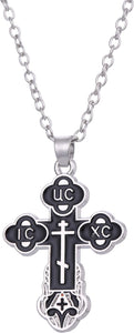 Russian Baptismal Cross Pendant with Chain - Black Enamel with silver color plating