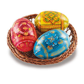 Colorful Ukrainian Hand Painted Wooden Eggs - 3 eggs plus basket- Pascha Gift