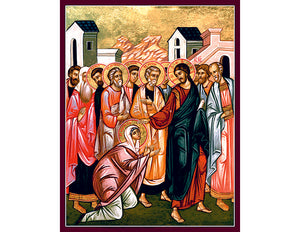 Jesus healing the Woman with an issue of blood - Hand painted Icon of Jesus Christ - Greek Supplier