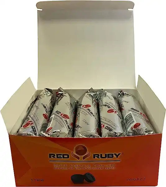 Red Ruby 40mm Charcoal Disks for Incense - Pack of 100 Coal Briquettes - 10 Rolls of 10 Tablets 