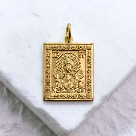 Kursk Root Icon of the Mother of God Medallion - Handcrafted 14kt Gold Medallion