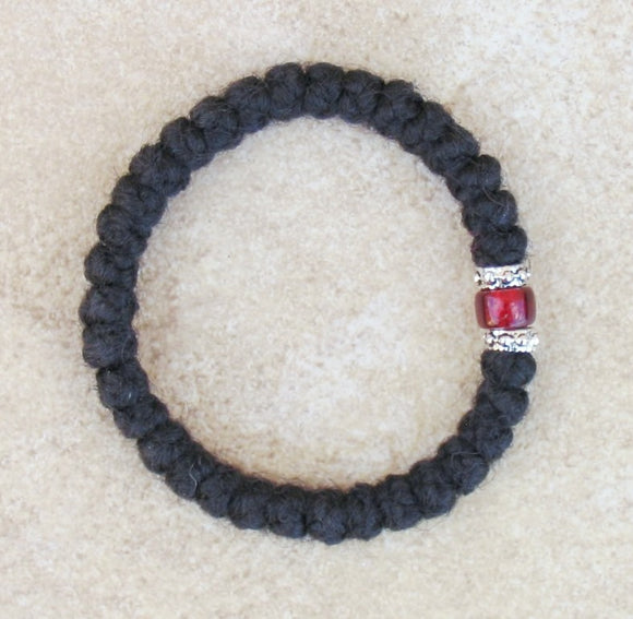 Garnet color bead Wool Prayer Rope for Children and Petite Wrists - 33-knot Bracelet with Accents - 2 ply - 4 Colors Available