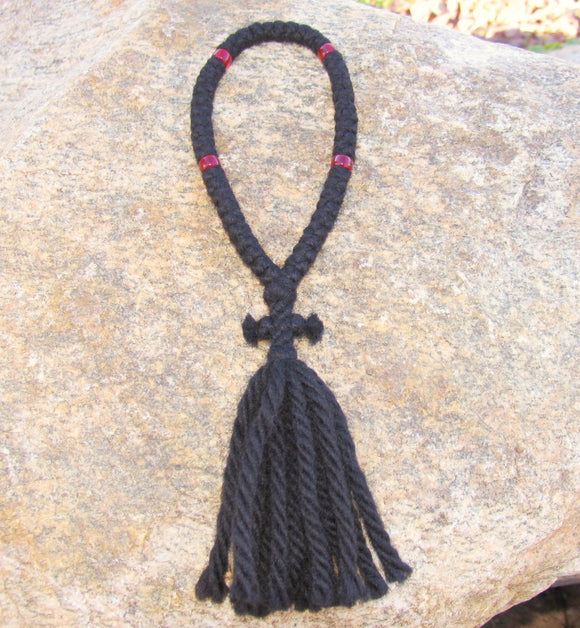 Red Bead Wool Prayer Ropes - 4 ply - 50 Knot - Choose bead Color