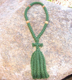 Pine Green Prayer Rope Wool Prayer Ropes - 4 ply - 50 Knot - Choose bead Color