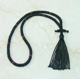 Satin 100-knot Russian Prayer Ropes with Tassel - 7 colors to choose from Black with Garnet Beads