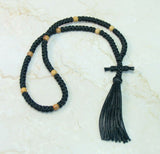 Satin 100-knot Russian Prayer Ropes with Tassel - 7 colors to choose from Black with Olive Wood Beads