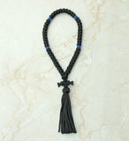 Black with Blue Beads Satin 50-knot Russian Prayer Rope with Tassel - 7 Colors to choose from