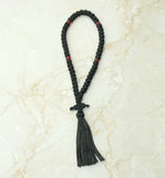 Black with Garnet Beads Satin 50-knot Russian Prayer Rope with Tassel - 7 Colors to choose from