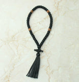 Black with Olive Wood Beads Satin 50-knot Russian Prayer Rope with Tassel - 7 Colors to choose from