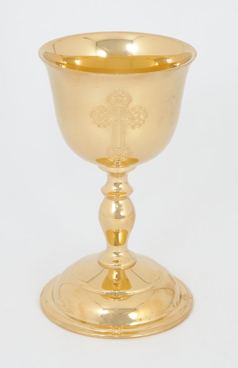 Gold-Plated Brass Wedding Chalice with Engraved Cross - Wedding Gift