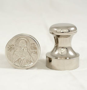 Prosphora Seal -nickel-plated - Icon image - Orthodox Liturgical Item - St Euphrosynos's Kitchen