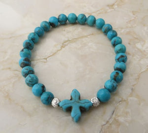 Stone Cross: Semi-Precious Stone Turquoise Bracelet - Jewelry - Prayer Rope