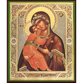 Orthodox Icons Theotokos Mother of God: Virgin of Vladimir - Sofrino Large Size Russian Silk Icon