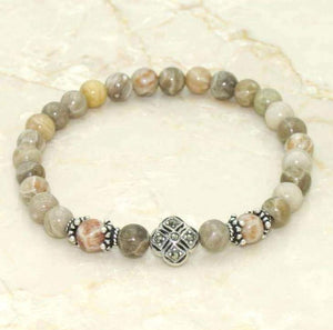 Semi-Precious Stone Fossil Coral Prayer Bracelet