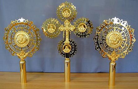 Small Gold-Plated Processional Cross and Fans - Liturgical Item