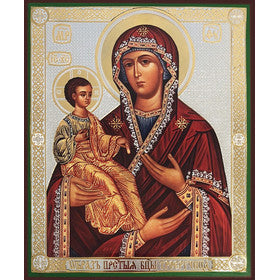 Orthodox Icons Theotokos Three Handed Mother of God - Sofrino Large Size Russian Silk Icon