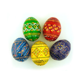 Colorful Ukranian Hand Painted Wooden Eggs - Set of 5 - Pascha Gift