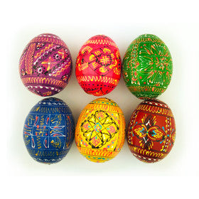 Colorful Ukranian Hand Painted Wooden Eggs - set of 6 - Pascha Gift