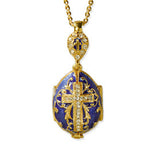 "Locket Virgin Mary & Child" Sterling Silver 925 - 24KT Gold Plated Egg Pendant w/Swarovsky Crystals - Easter Pascha Gift Orthodox Bookstore Orthodox Christian Jewelry