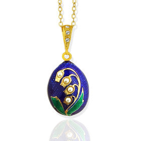 Faberge Style Egg Pendant Sterling Silver Gold Plated 1 Inch - Lilies of the Valley - Easter Pascha Gift
