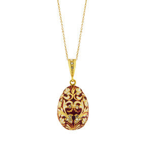 Faberge Style Egg Pendant - Sterling Silver 925 Gold Plated - Swarovsky 1 1/2 Inch - Easter Pascha Gift