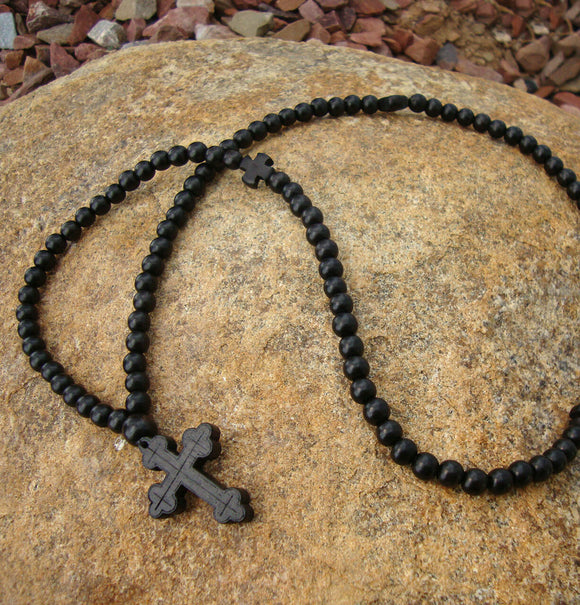 Wood Pray Ropes - Black Ebony Wood 100 Beads - Bead size 4.5, 6, or 8 mm