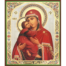 Orthodox Icons Theotokos Mother of God: Virgin of Vladimir - Sofrino Large Size Russian Silk Icon