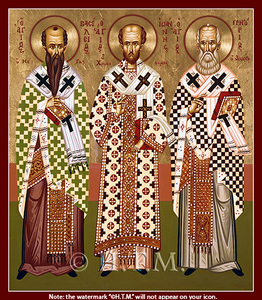 Orthodox Icon Three Holy Hierarchs - The Ecumenical Teachers: Saint Basil the Great, Saint Gregory the Theologian, and Saint John Chrysostom