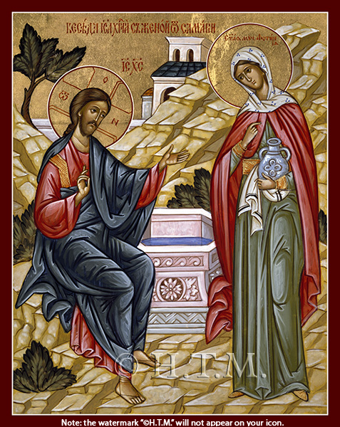 Orthodox Icons of Jesus Christ Saint Photini (The Samaritan Woman) at Jacob's Well - Jesus Christ and Saint Photini